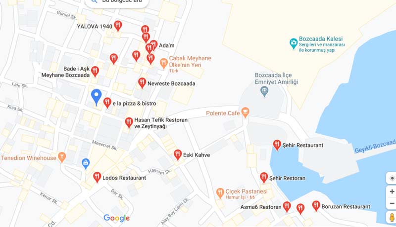 bozcaada gezilecek yerler restoranları haritası