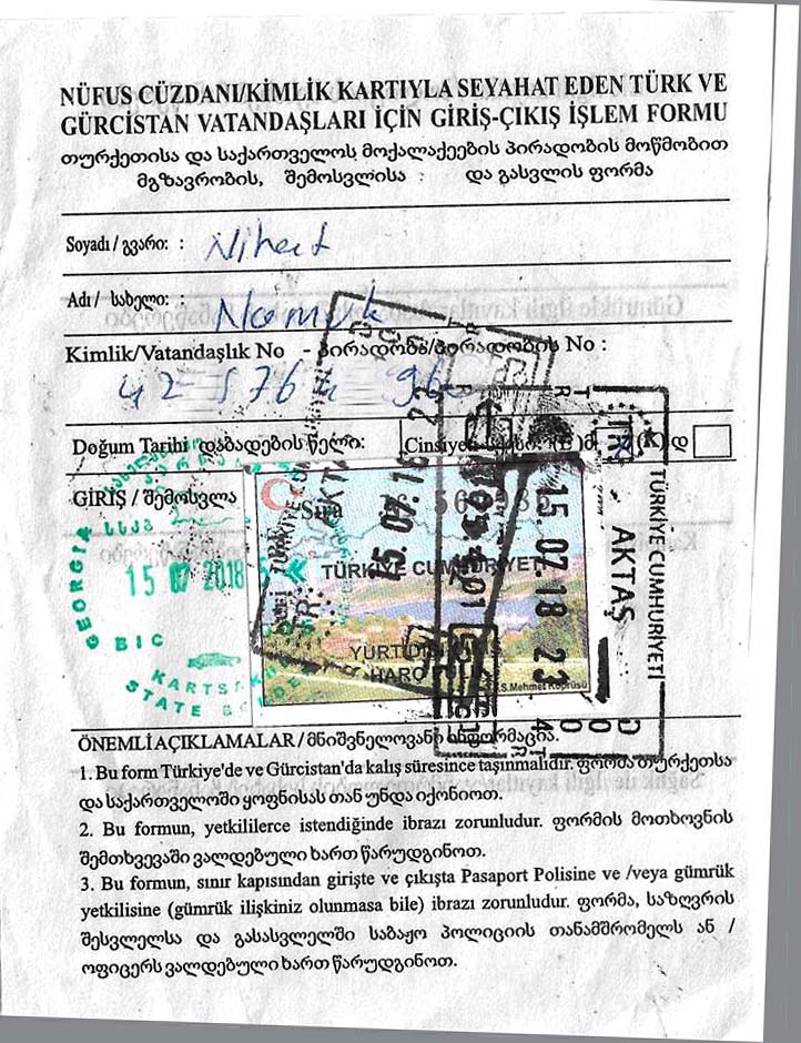 Gürcistan sınır kapısı geçiş belgesi